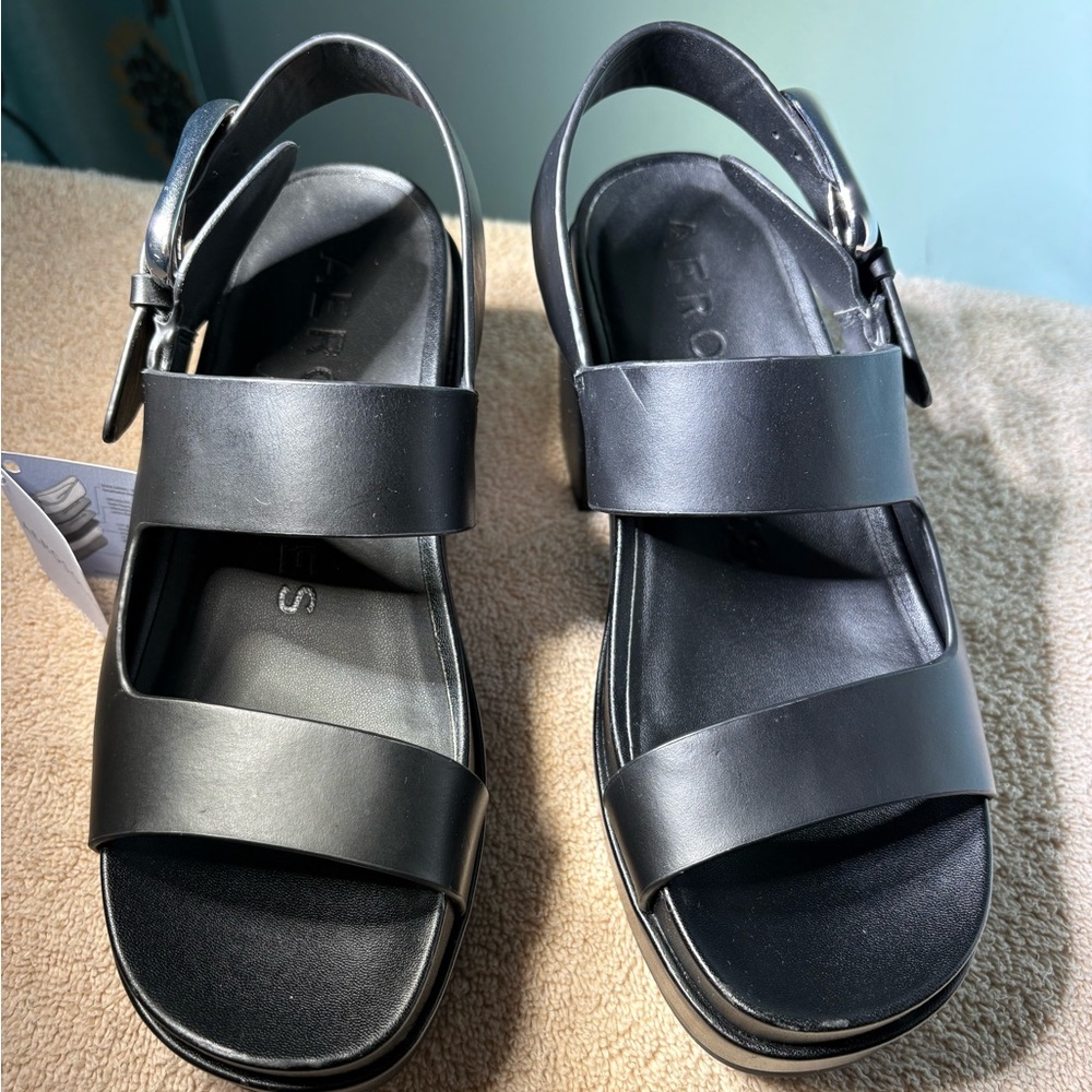 Women’s Areosoles Black Platform Block Heel Sandals - Picture 3 of 7